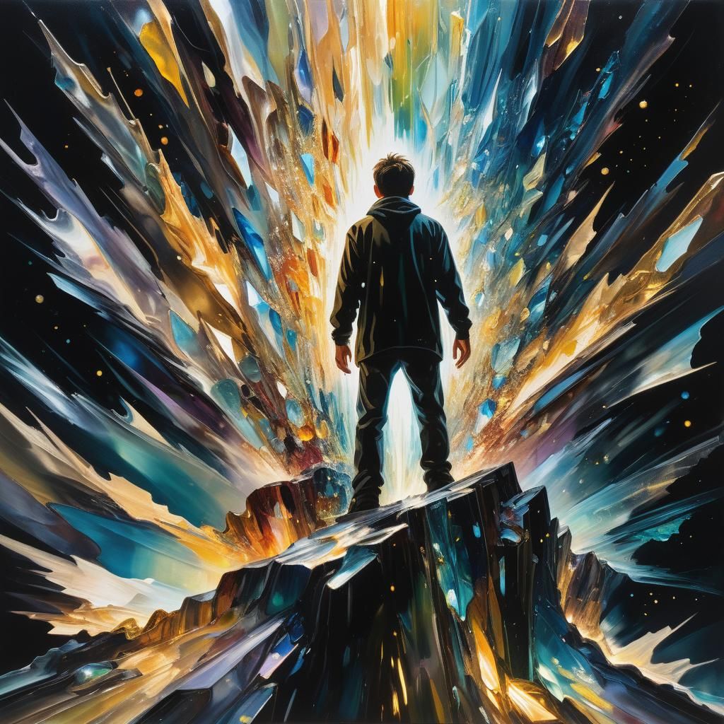 Crystal Figure Contemplates Void in Neo-Expressionist Style