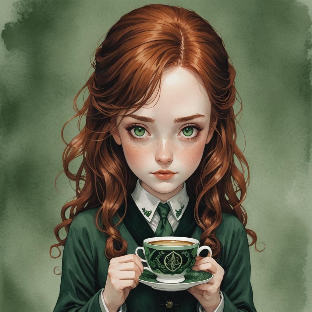Slytherin Girl in Tea Cup
