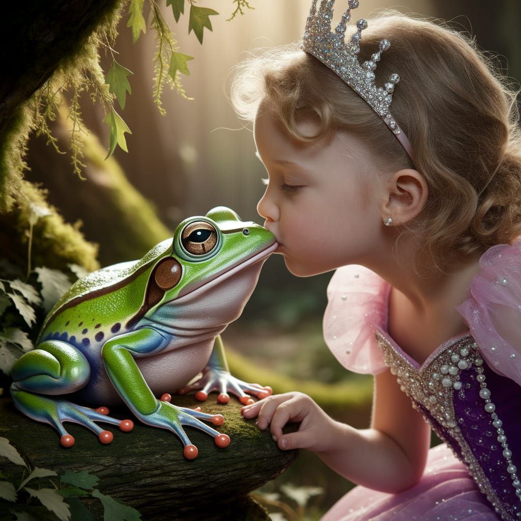Princess Kisses Frog in Enchanted Forest