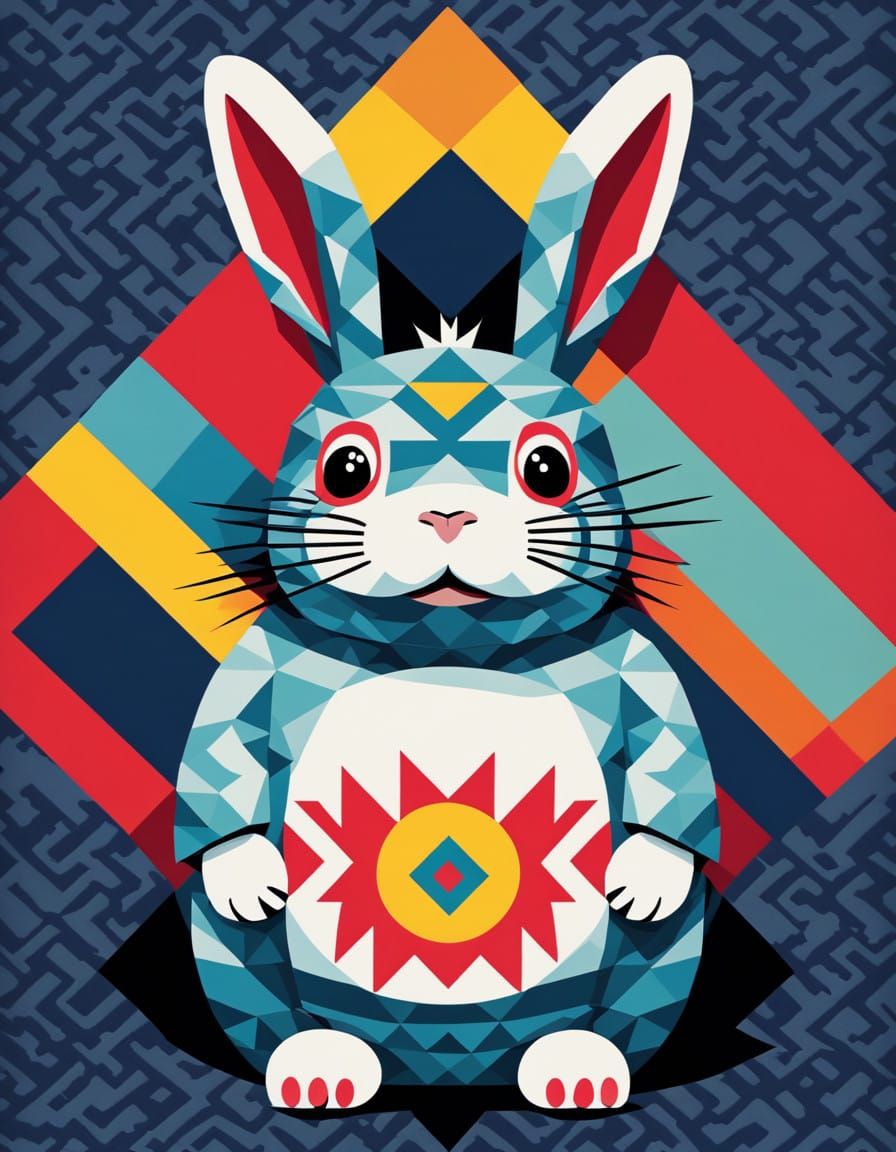 Bauhaus Bunny in Geometric Aztec Style