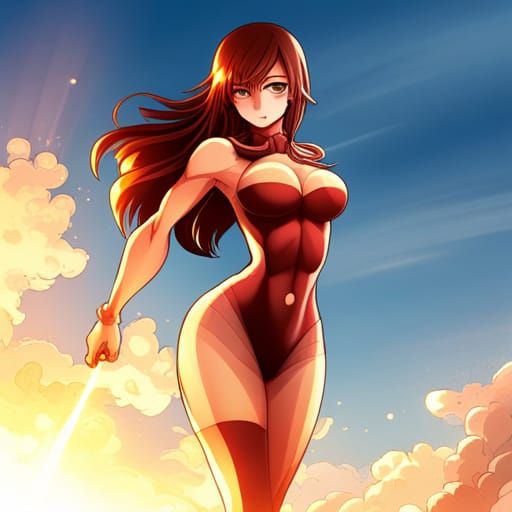 Curvaceous Anime-Style Superheroine in Dynamic Pose