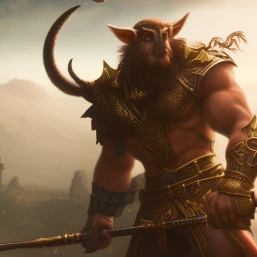 Minotaur Druid Warrior in Dark Fantasy Style