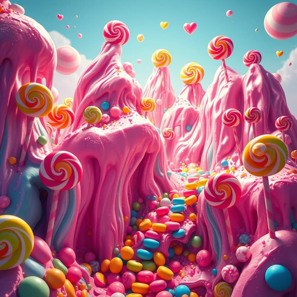 Hyperrealistic Candy Mountain in Digital Illustration Style