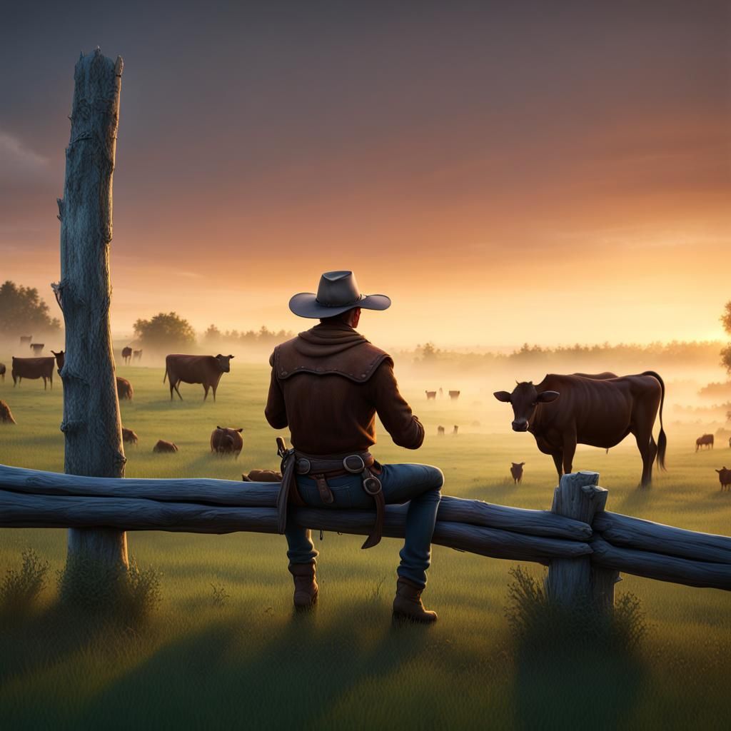 Cowboy at Dawn: A Detailed Matte Painting