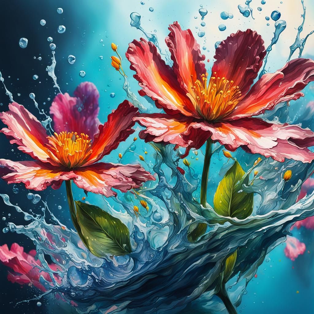 Hyperrealistic Watercolor Flowers with Dramatic Lighting