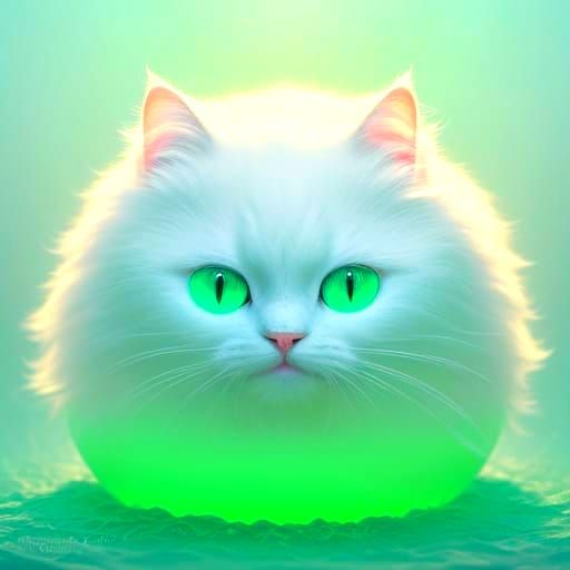 Fluffy White Cat Submerged in Light Green Gelatin