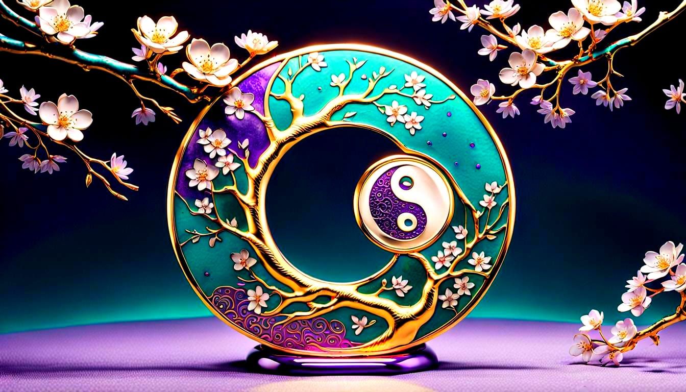 Gold and Silver Yin Yang Cherry Blossom Sculpture