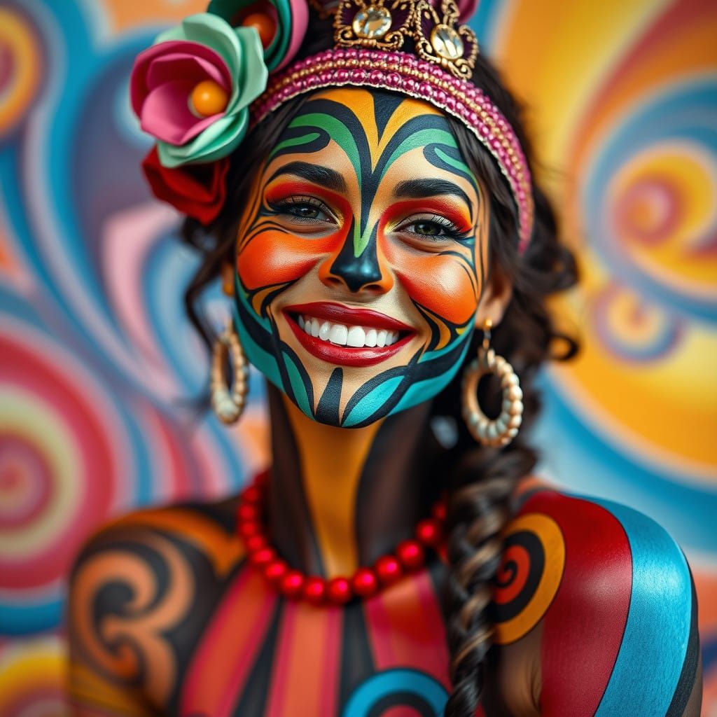 Surreal Carnival Goddess Unveiled in Vibrant Body Paint