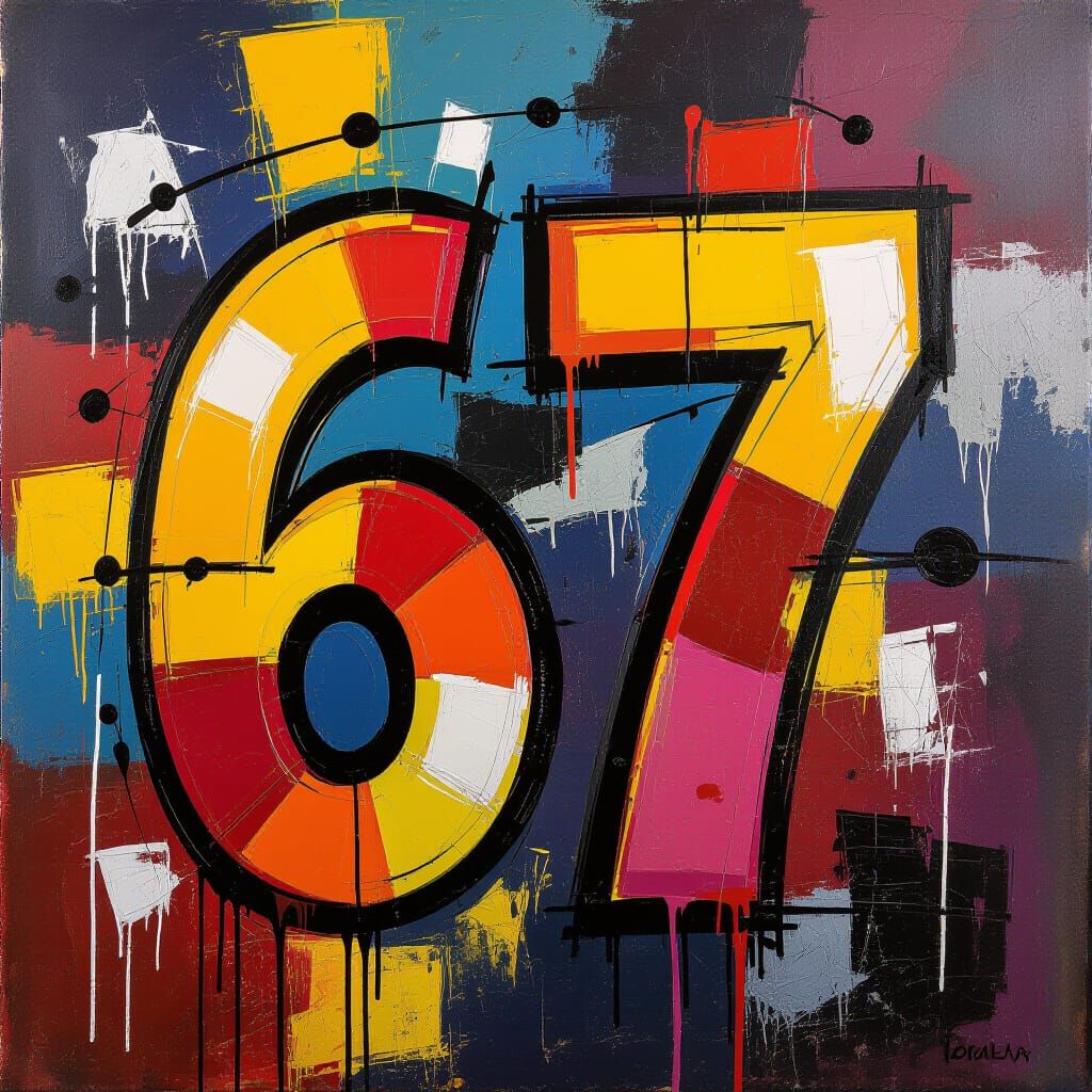 Abstract Number 67 Explosion in Bold Graphic Style