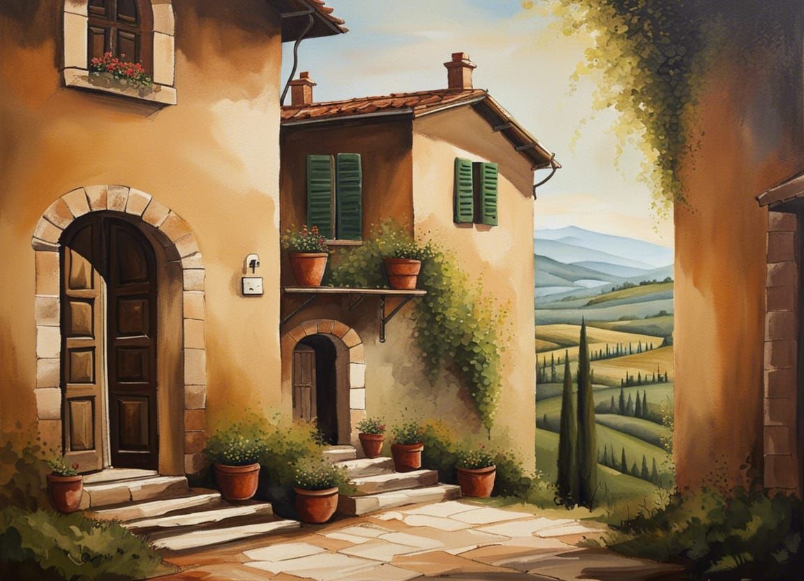 Tuscan House Painting with Open View