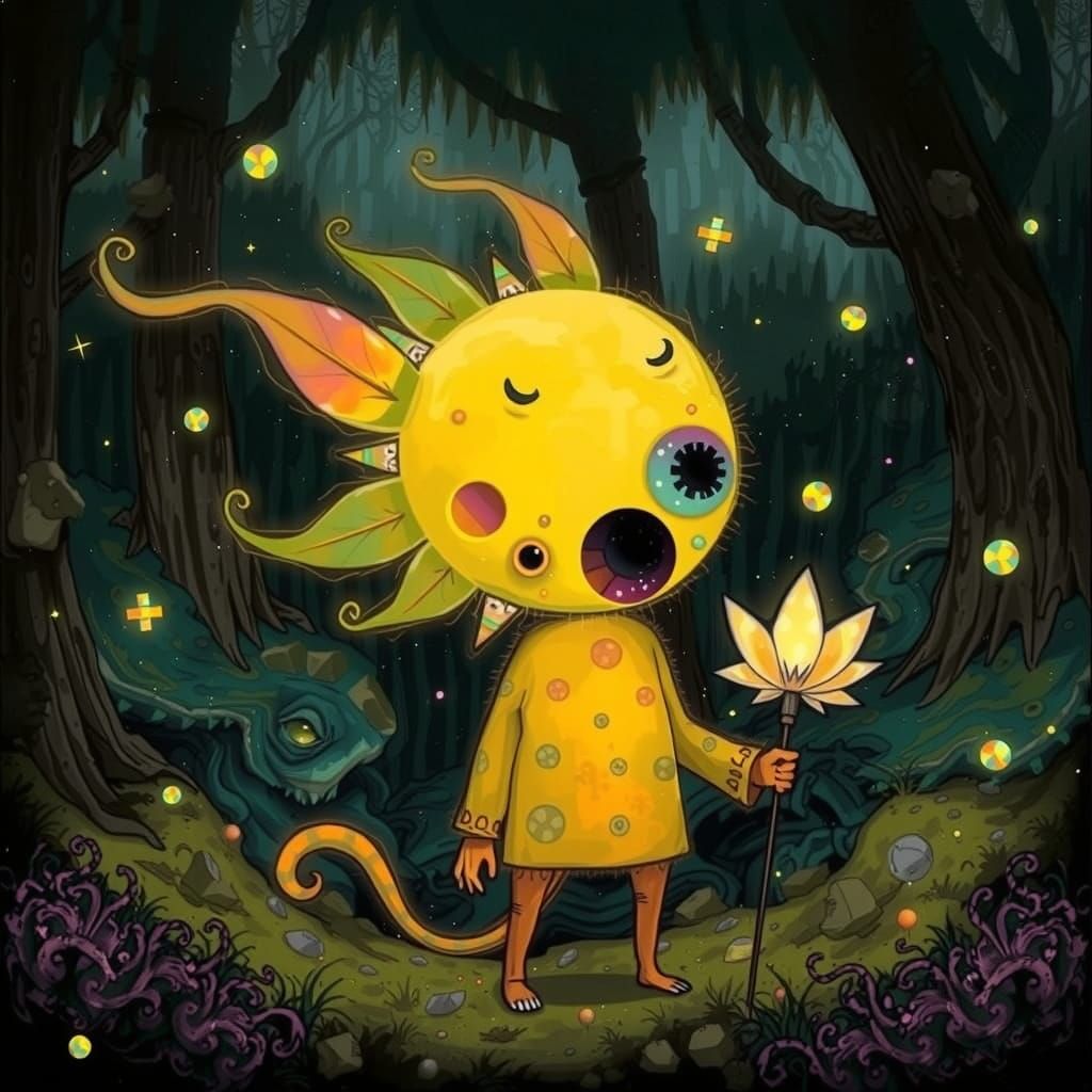 Glowing Yellow Monster in Neon Dreamscapes