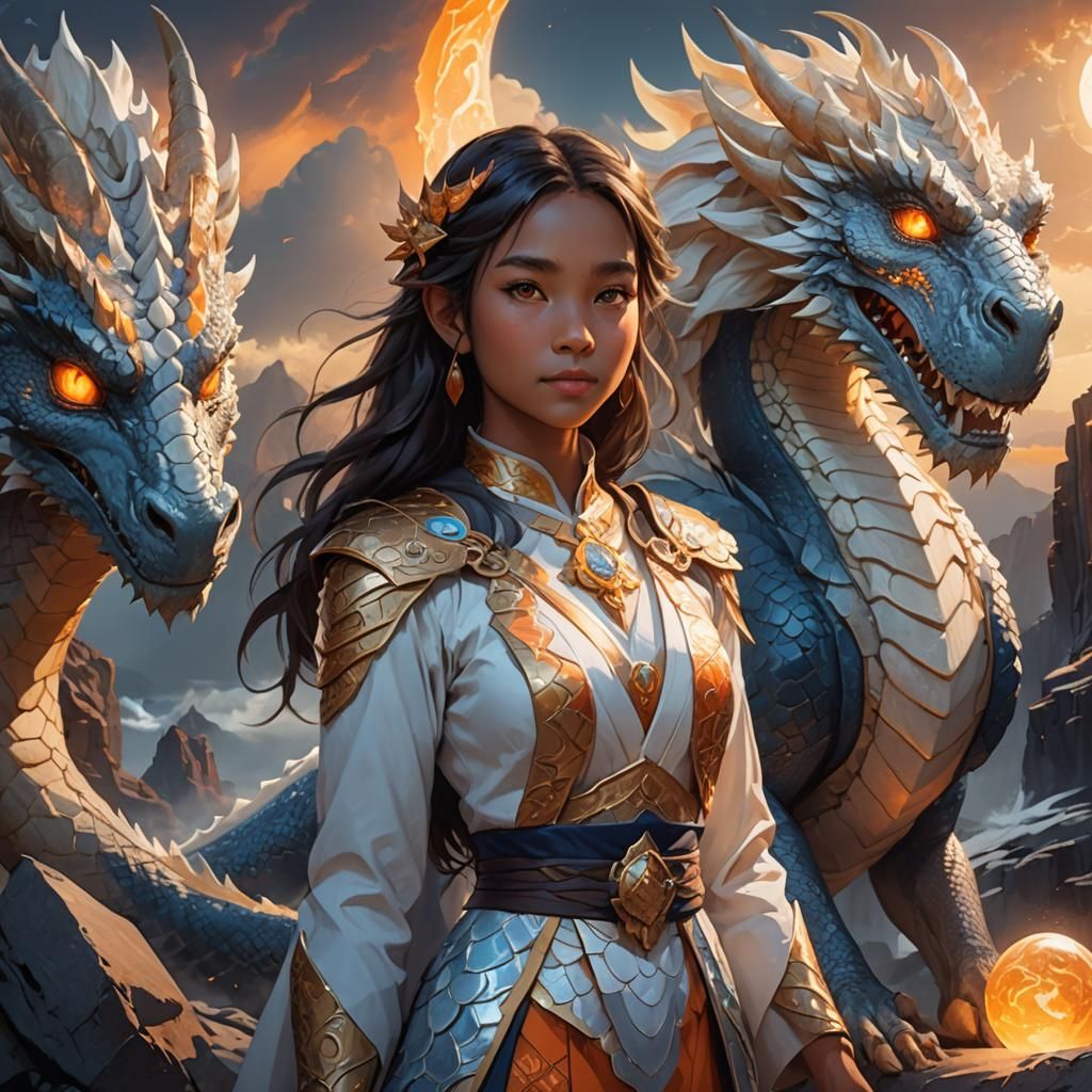 Dragon Girl Fantasy Concept Art in Matte Painting Style