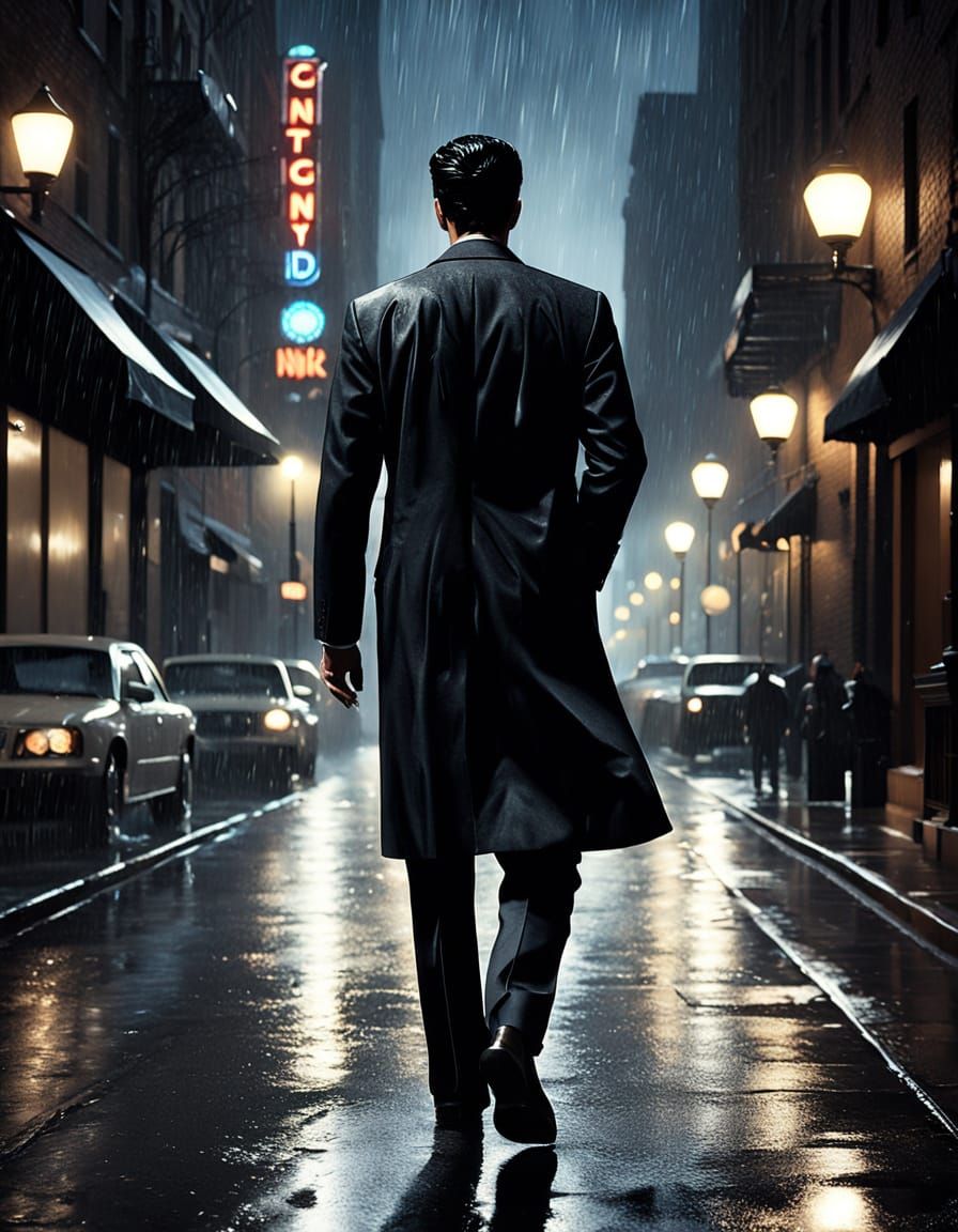 Charming Man in Moody Film Noir Setting