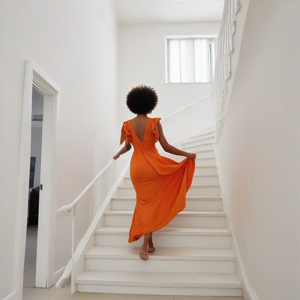 Gorgeous Afro-Brazilian Woman Descends White Stairs