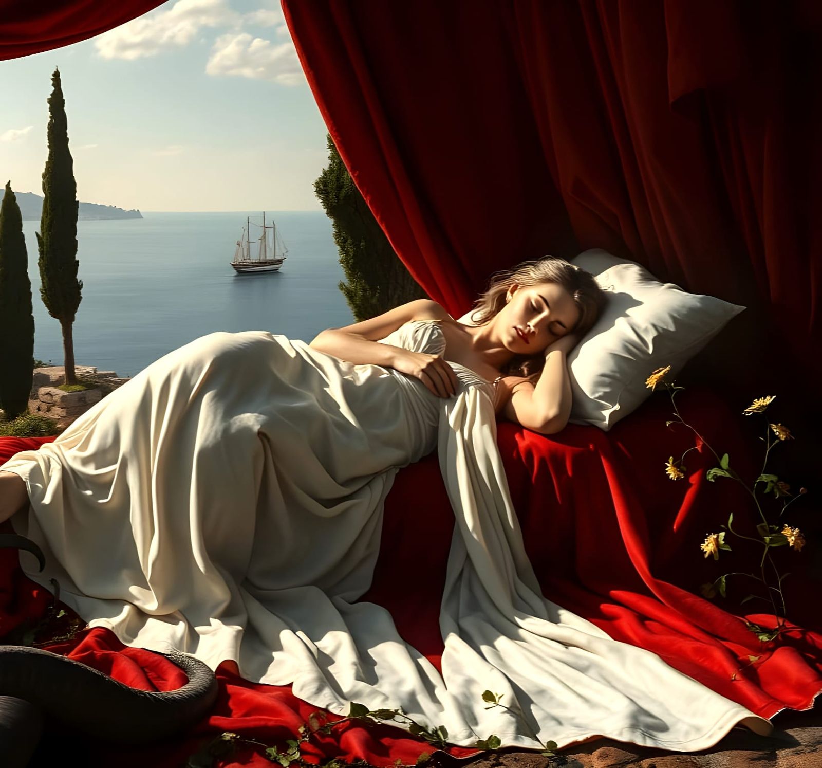 Ariadne Asleep on Naxos Coastline in Baroque Style