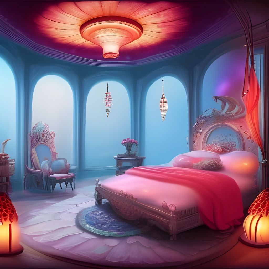 Fantasy Mermaid Bedroom with Coral and Jellyfish