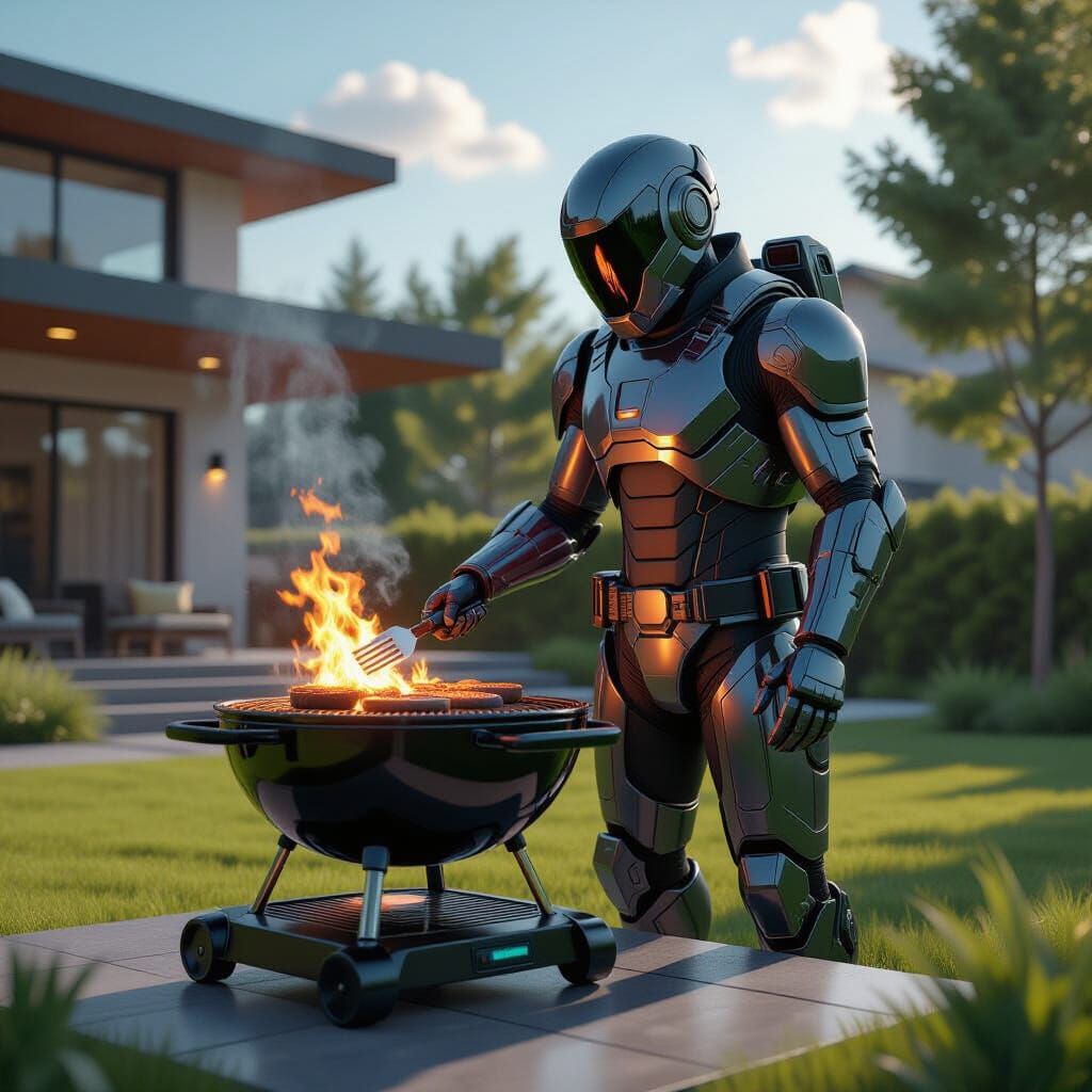 Robotic Dad Grilling on Levitating BBQ Platform
