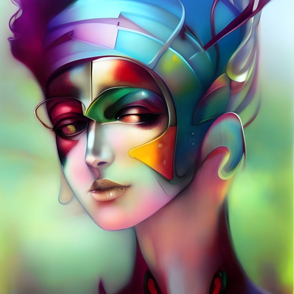 Rainbow Dieselpunk Robot in Cyberpunk Style