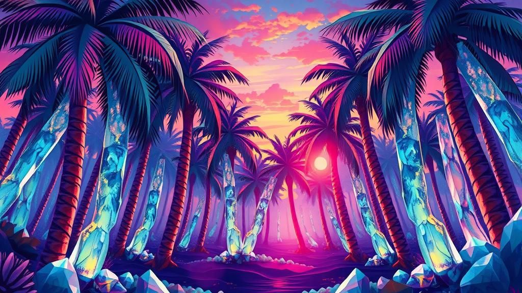 Tropical Crystal Forest in Comic Book Art Style