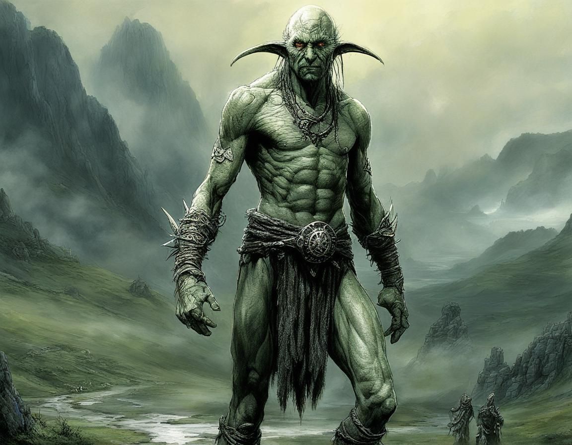 Abarimon in a Great Valley, Fantasy Art