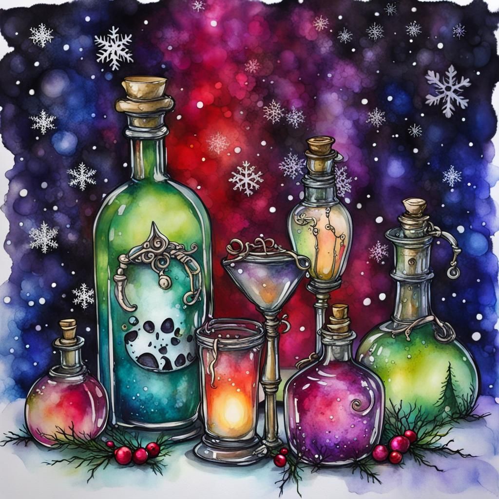 Whimsical Misfits Christmas in Alcohol Ink Style