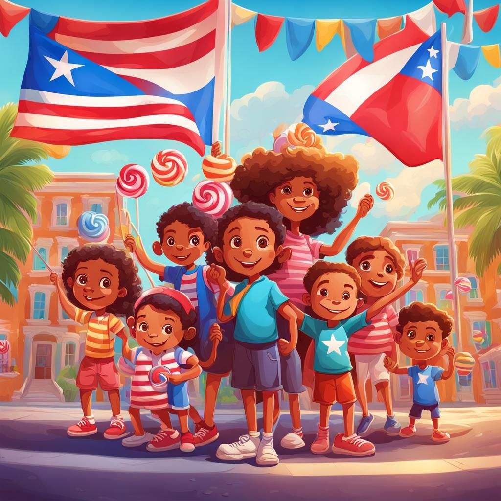 Puerto Rican Children in Candy Art Style