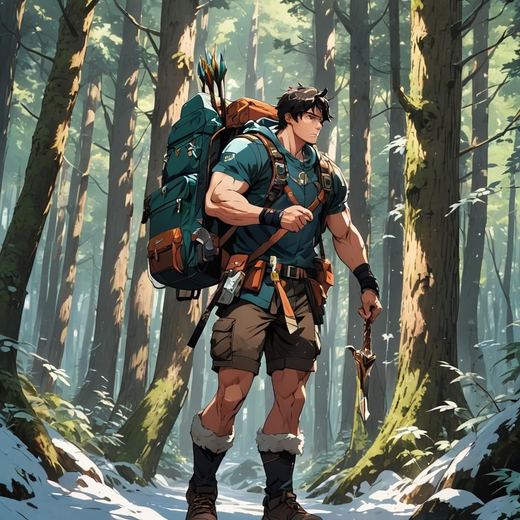 Anime Boy Archer in Forest with Ice Arrow