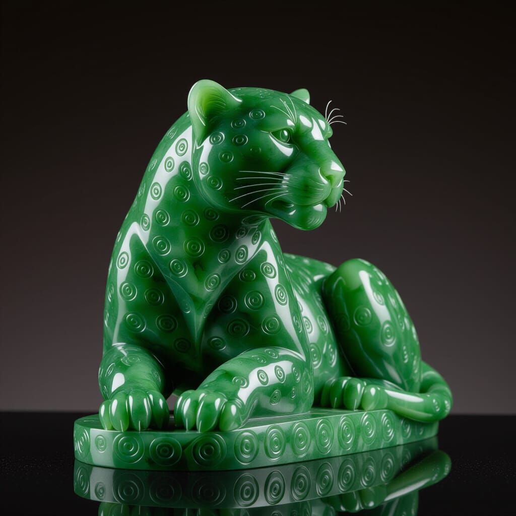 Majestic Leopard Sculpture in Polished Imperial Jade