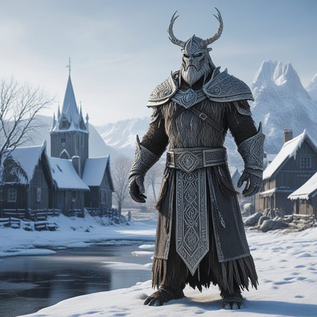 Frostbound Village at the Edge of the World in Winter Landsc...