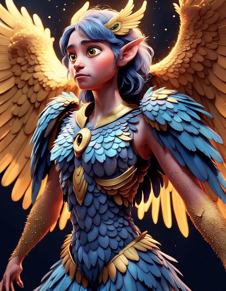 Cute Harpy Portrait in Pixar-Inspired 3D Style