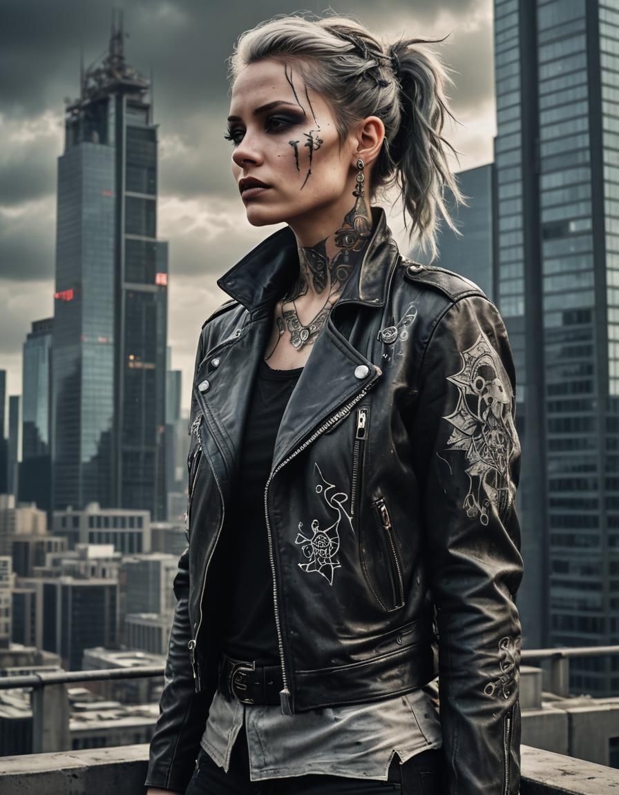 Cyberpunk Fairy on Skyscraper Edge in HDR Style