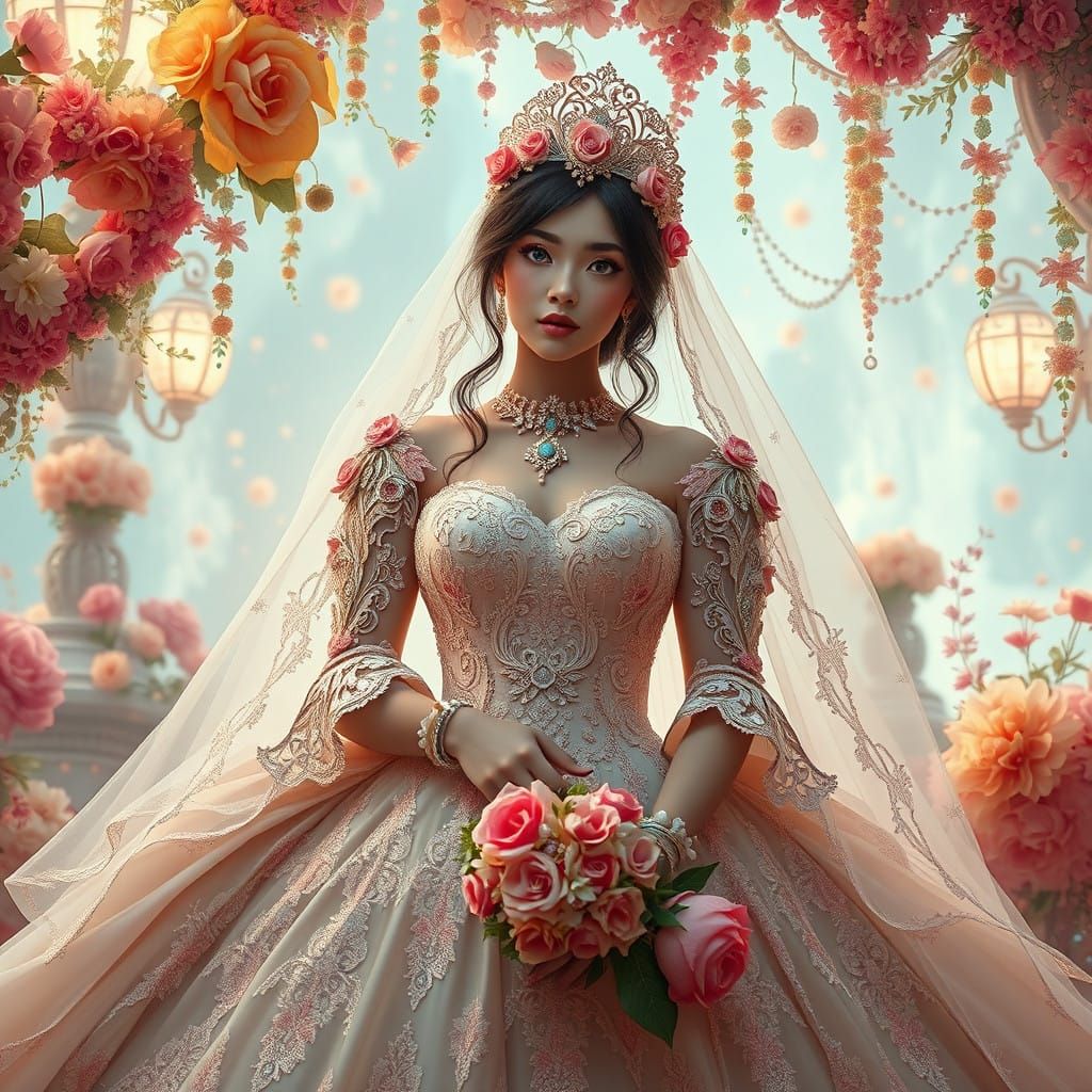 Ethereal Bride in Majestic 1970s-Inspired Wedding Dress