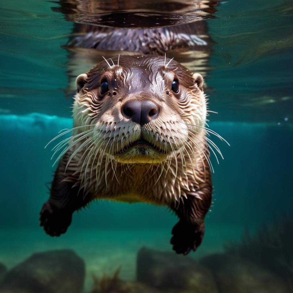 Cute Otter Swimming in a Vibrant Underwater World