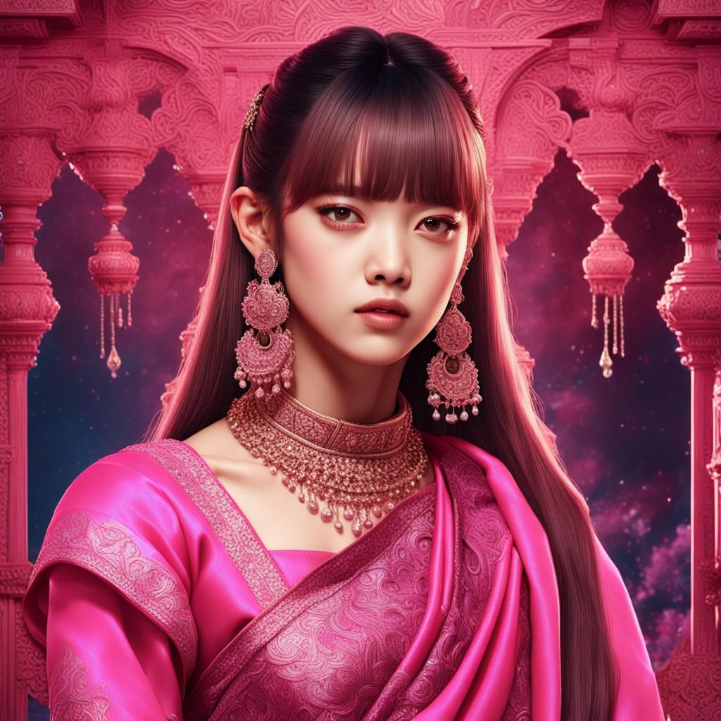 Woman in Pink Saree: Detailed Matte Painting