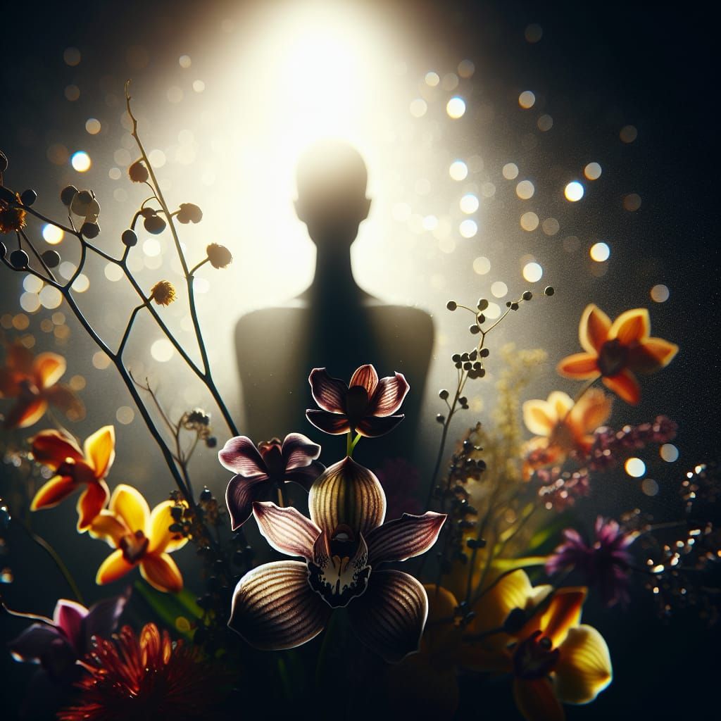 Hyperrealistic Orchid Silhouette in Backlit Environment