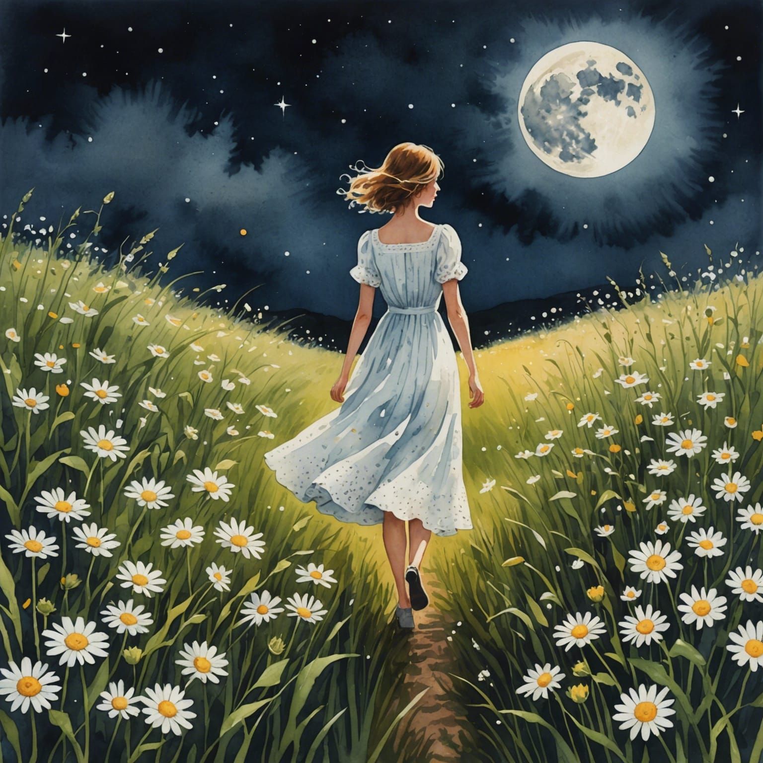 Starry Night Walk: Watercolor and Gouache Field