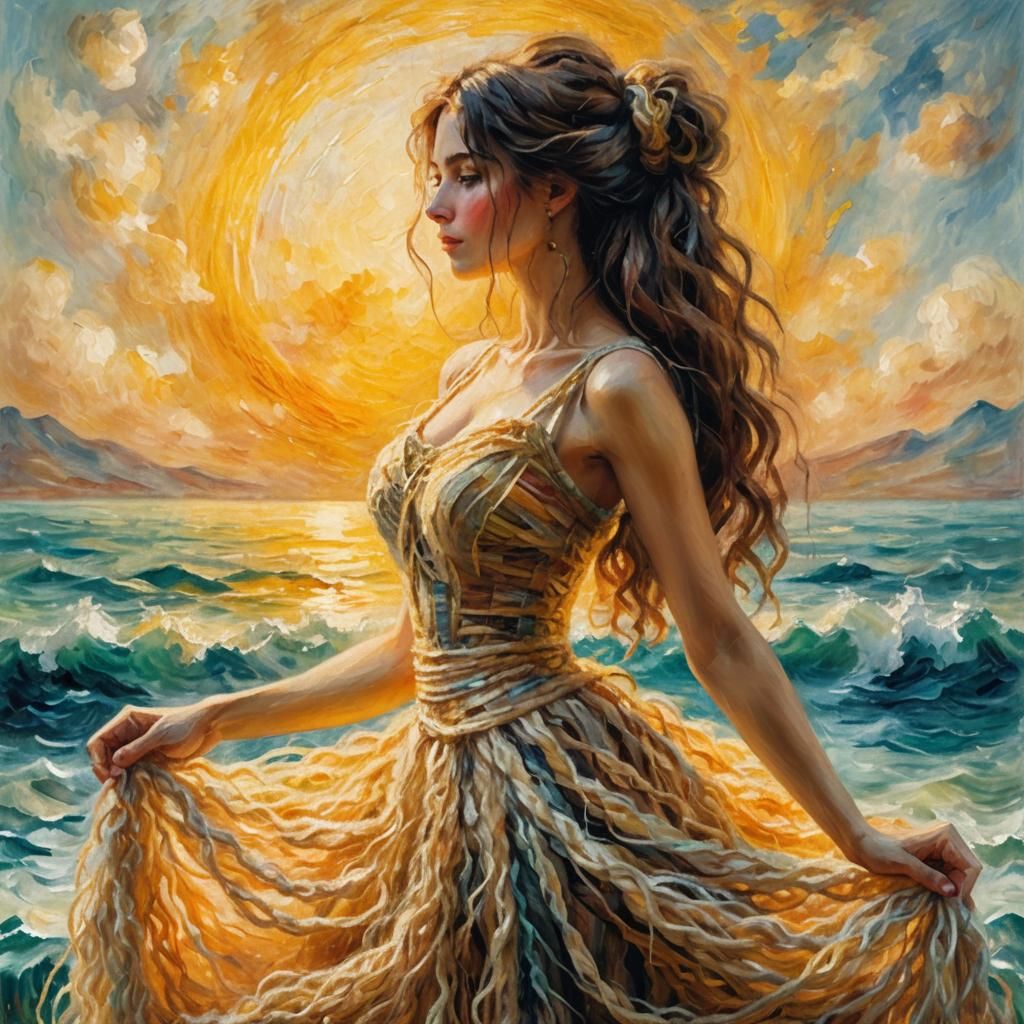 Impressionistic Woman Surrounded by Yarn