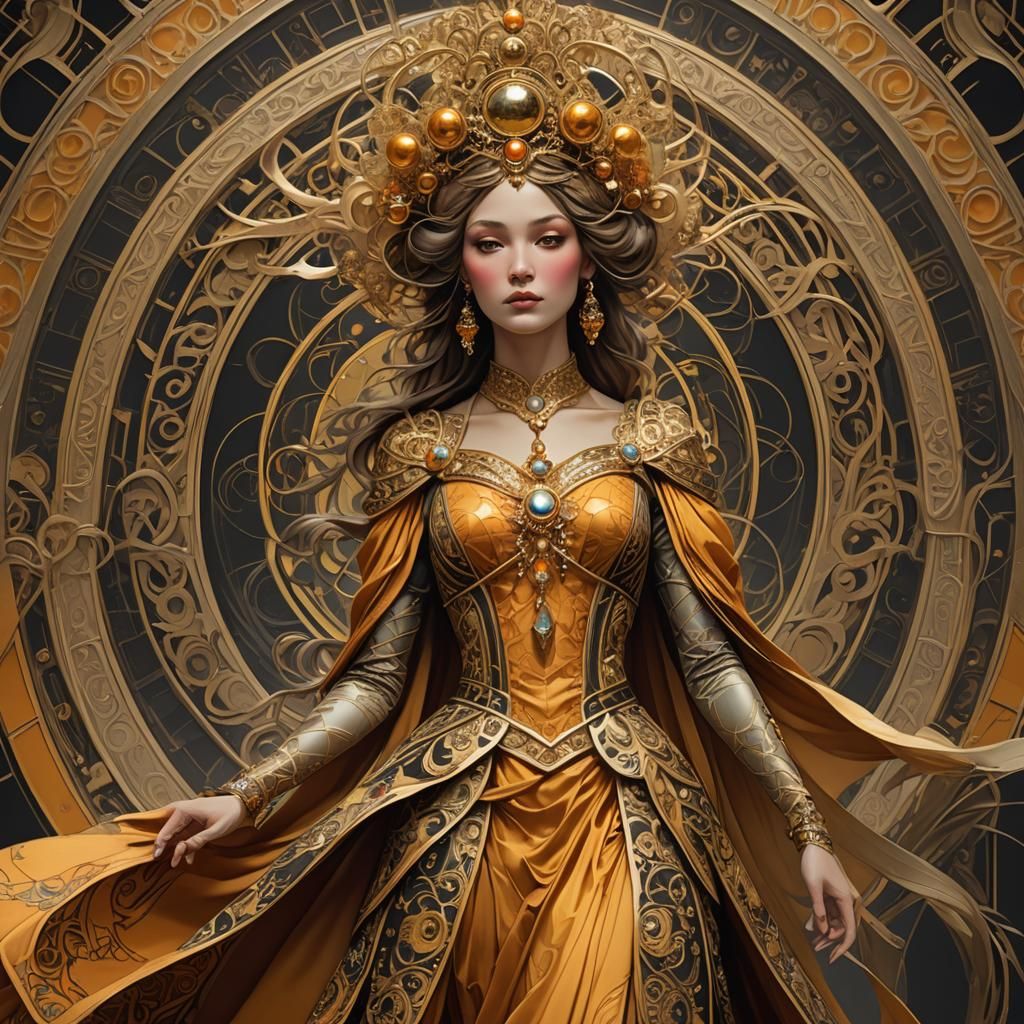 Art Nouveau Empress on Runway in Digital Art