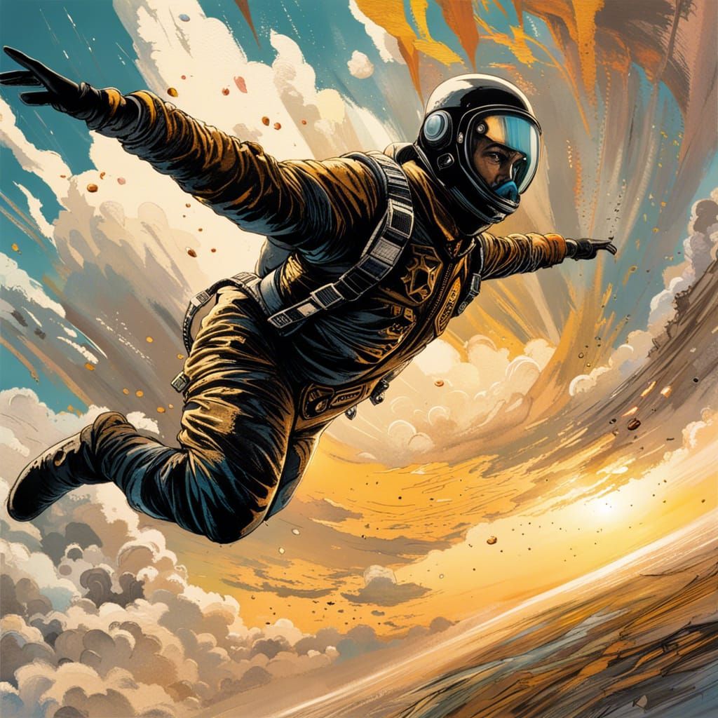 Skydiving Ace Freefall in Neo-Victorian Editorial Art