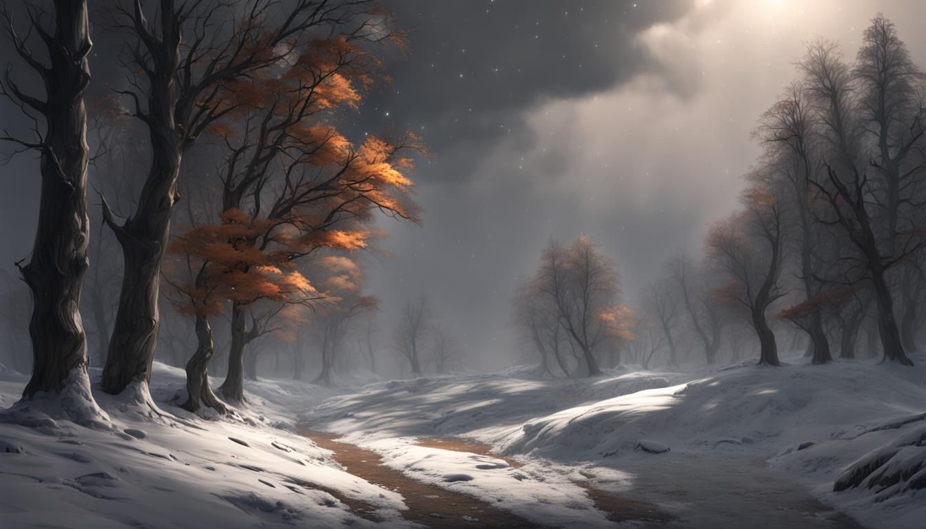 Snowstorm Landscape with Distant Autumn Light