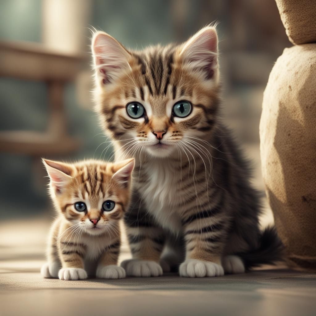 Pleading Kitten Looks to Stern Mother Cat