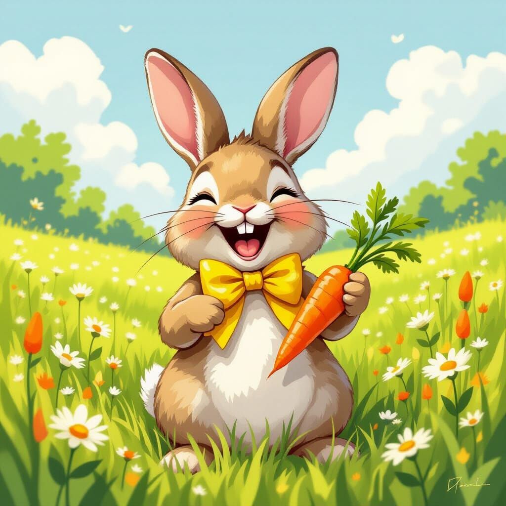 Joyful Bunny in Meadow Inspired by Impressionism