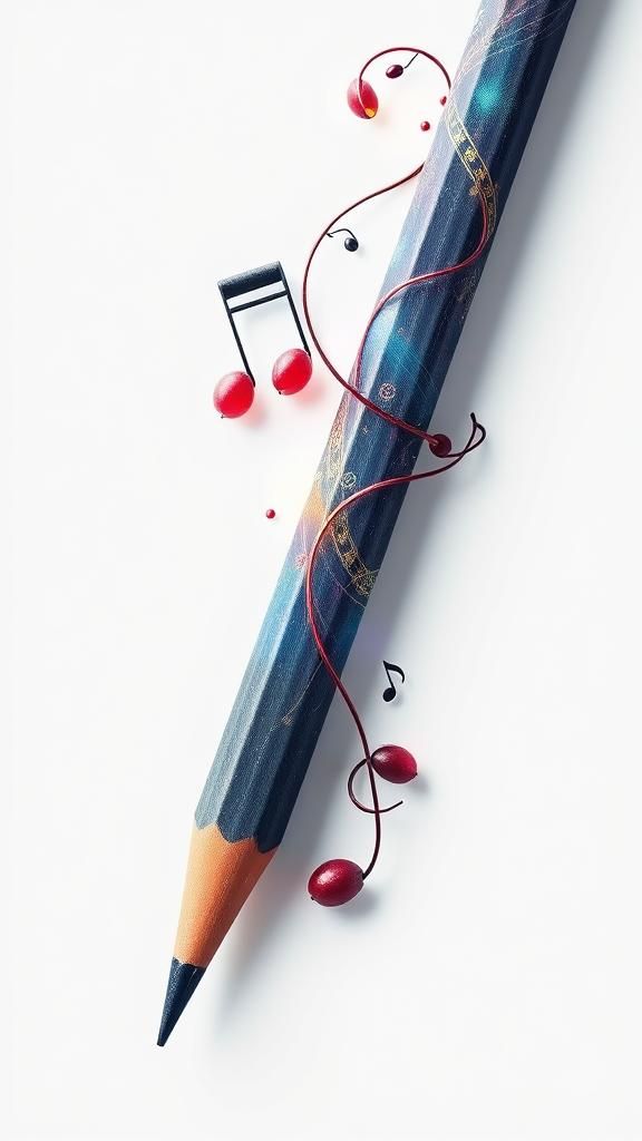 Creative pencil with music notes isolate on white background...