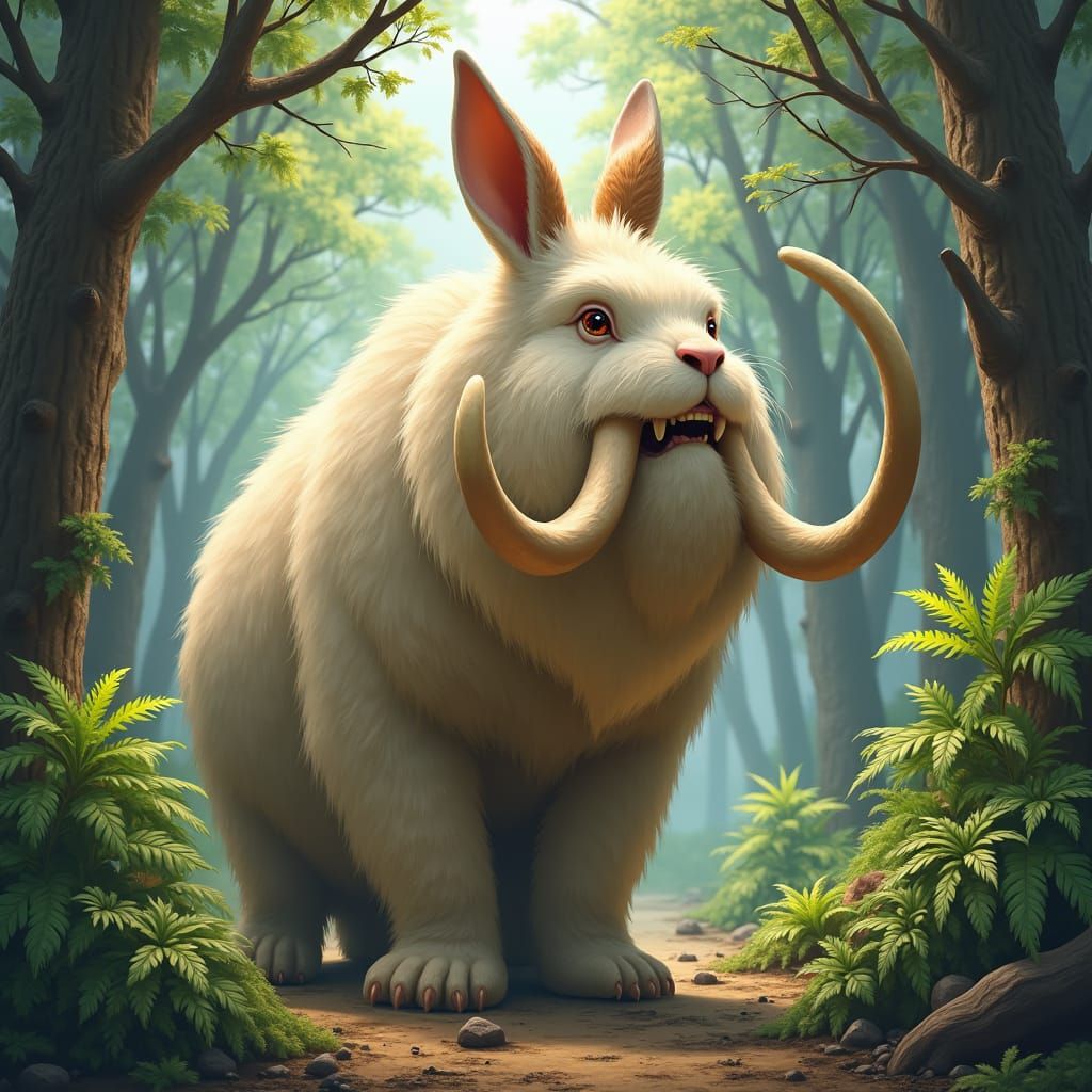 Woolly Mammoth Bunny in Prehistoric Forest