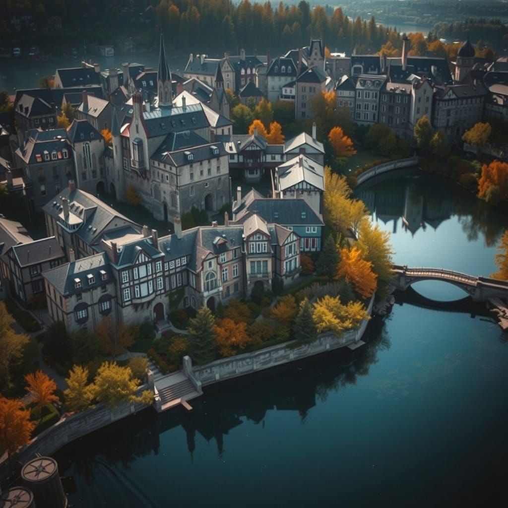 Medieval City Beside Serene Lake