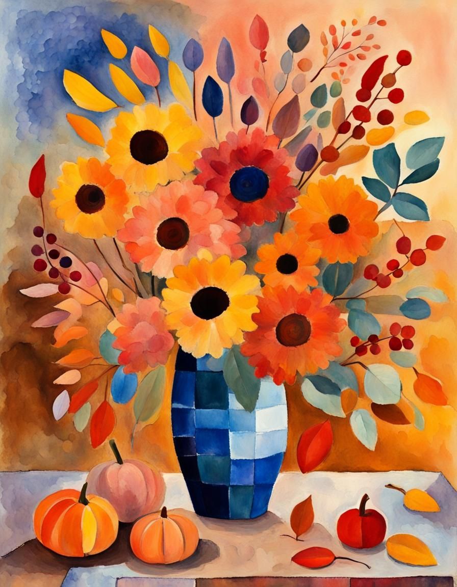 Impressionist Autumn Birthday Bouquet in Gouache Style