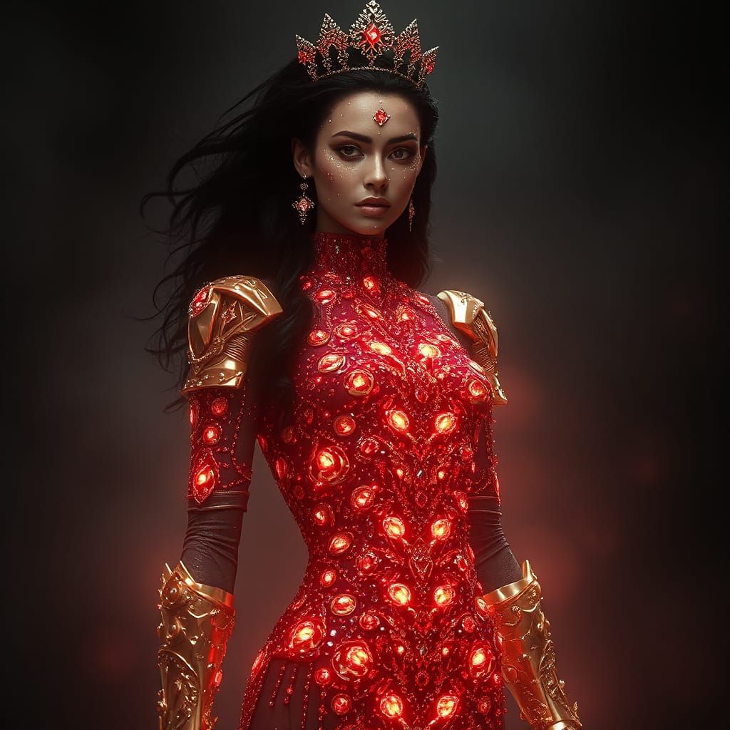 Crystalline Woman in Diamond Armor Radiating Light