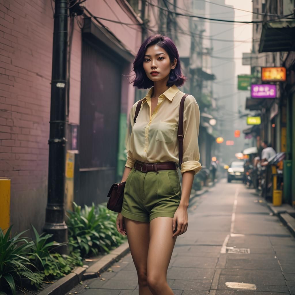 Film Noir Portrait of Woman with Purple Hair