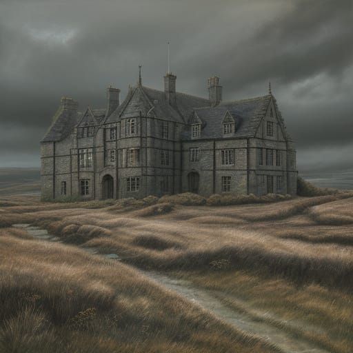 Impressionistic Scottish Manor in Moody Landscape
