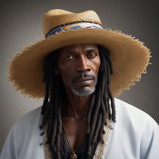 Papa Legba, in detailed Straw hat, detailed Haitian clothing...